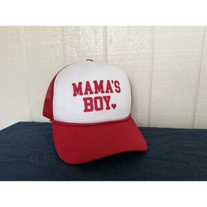Mamas Boy Trucker Hat Red White Adjustable Snapback